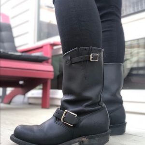 Brown Frye ankle western engineer moto boot